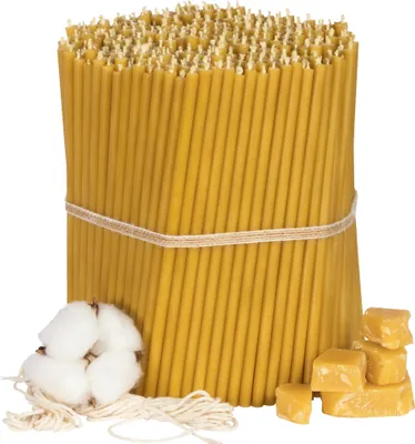 Produktbild von 500 Stk. Diveevo Kirchliche Bienenwachskerzen №100 - Honig I hochwertige Ritualkerzen L-16,5 cm Ø-5,7 mm I 50 Min Brenndauer in gelb I 2 kg