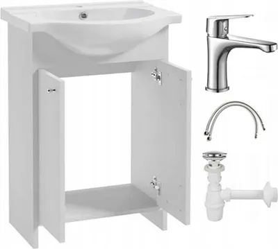 Produktbild von Badezimmerset mit Waschbecken, Mischbatterie und Siphon 85x65cm freistehend weiß Diana