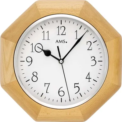 Produktbild von AMS 5512/18 Wanduhr Funk Funkwanduhr analog Holzrahmen Buche achteckig