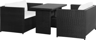 Image de ensemble de salon de jardin 3 pièces avec coussins Poly rotin noir