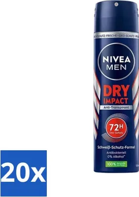 Produktbild von Nivea Men Deodorant Spray – Dry Impact – 48 Stunden Wirksamkeit – 150 ml - Vorteilspack - 20 Stücke