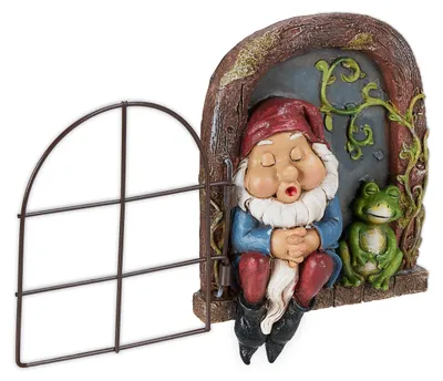 Gartenzwerg im Fenster, wetterfest, 17x12x4,5 cm, Kunststein