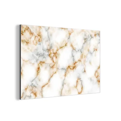 Obrázok produktu pre MuchoWow® Hliníkové obrazy Nástenná dekorácia Kovový obraz na stenu 90x60 cm Mramor - biely - sivý - zlatý Hliníkový obraz Dibond Nástenný obraz - Wall Art