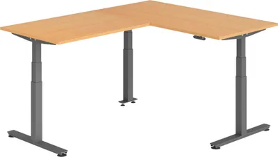 Produktbild von bümö Eckschreibtisch elektrisch höhenverstellbar L-Form - Nachbildung: Buche, Gestell: Graphit, Größe: Eckschreibtisch 160 x 200 cm