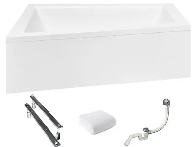 Produktbild von Aqua For You | Besco Badewanne - 180x125 Cm - Antibakterielle Beschichtung - Asymmetrische Form - Weiße Verkleidung - Eckbadewanne - Links Seite
