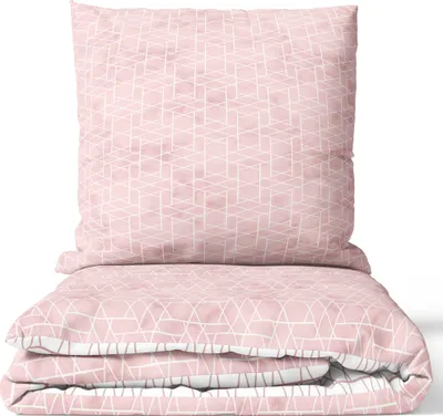 Produktbild von Baumwolle Bettwäsche Set 135x200 cm Rosa Weiß Rauten Renforce Wendebettwäsche mit Reißverschluss 2 teilig