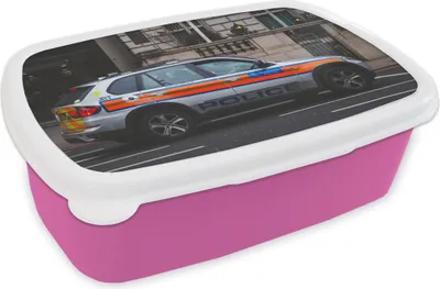 Produktbild von KitchenYeah® Lunchbox Brotzeit Brotdose 17x11 cm Auto - Polizei - Straße Kinder Brotzeitdose - Lunchpaket - Brotkasten  - Sandwich Box
