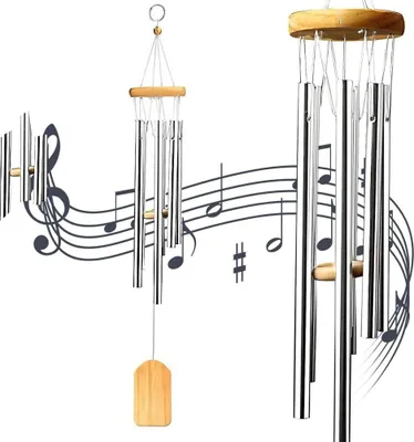 Produktbild von Windspiele, Chimes Metall Wind Chimes Klangspiel 6 Rohre Draußen Windspiele Draußen Heimdekoration Geschenke(Holzfarbe)