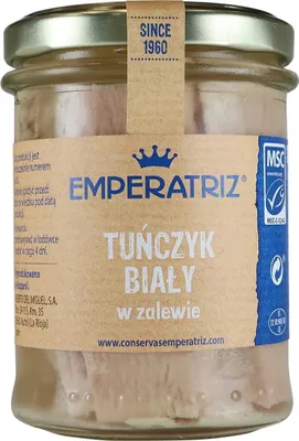 Produktbild von WEISSER THUNFISCH, MSC-FILETS IN EIGENER SAUCE, 200 g (140 g) (GLAS) – EMPERATRIZ