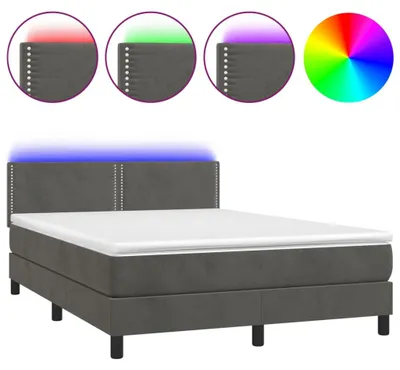 Produktbild von vidaXL Boxspringbett mit Matratze & LED Dunkelgrau 140x200 cm Samt