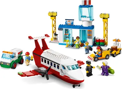 Produktbild von LEGO 60261 City Flughafen, Set mit Flugzeug, LKW, Tanklaster und Minifigur des Piloten, Spielzeug ab 4 Jahre