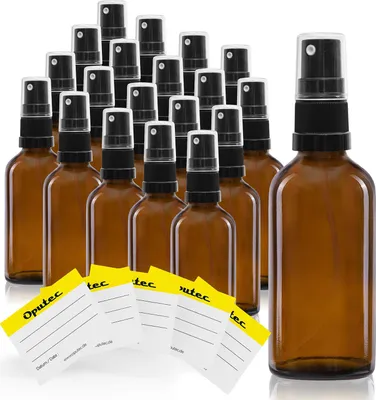 Produktbild von 20 x 30ml Sprühflasche, Braunglas, schwarzer Zerstäuber