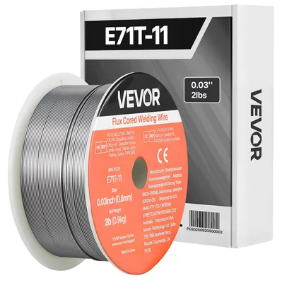Obrázek produktu pro VEVOR plněný drát 0,8 mm, svařovací drát MIG E71T-11, 0,9 kg bezplynová cívka drátu pro konstrukční ocel s nízkým tvorbou rozstřiků pro všechny svařovací polohy, samočinná ochrana pro venkovní použití, 1 ks.