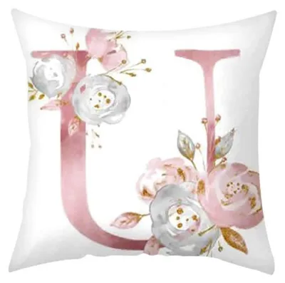 Kissenbezug 45x45 cm Buchstabe U Rosen Blumen Weiß Rosa