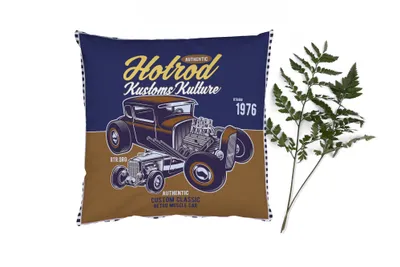 Produktbild von MuchoWow® Zierkissen Sofakissen Wohnzimmer Dekokissen 50x50 cm Mancave - Vintage - Auto - Braun - Blau - Komfort - Sofakissen