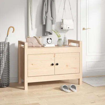Zdjęcie produktu dla Nowoczesna ławka do przechowywania wykonana z litego drewna sosnowego, o wymiarach 80x40x60 cm, idealna jako szafka na buty lub skrzynia
