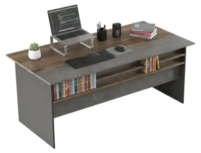Produktbild von Dmora Schreibtisch Cecima 180x89,5x75h cm Braun, Tischplatte aus Edelhartholz, Farbe Tisch Braun