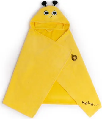 Produktbild von Milk&Moo Buzzy Bee Baby Kapuzenbadetuch aus Samt, extra weiche, leichte, saugfähige und langlebige Textur, für Neugeborene und Kinder von 0-2 Jahren, gelb, XL, 70x120cm