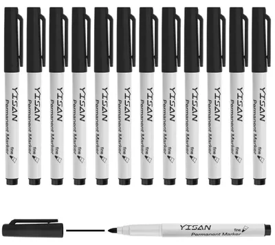 Immagine prodotto di Pennarello indelebile Fein, punta 1 mm, nero, set da 12 pezzi, resistente all'acqua