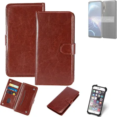 Produktbild von K-S-Trade 360° Hülle kompatibel mit HTC Desire 22 Pro braun Kunstleder Case BookCase WalletCase Kunstlederederhülle Handyhülle, Rundumschutz