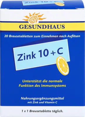 Image de GESUNDHAUS Zinc 10 + C Comprimés effervescents soutient le système immunitaire, 20 comprimés