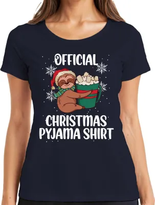 Produktbild von Official Christmas Pyjama Faultier - Weihnachten Weihnachtsgeschenk Christmas Damen T-Shirt, Navy, 3XL