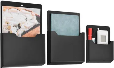 Immagine prodotto di Set da 3 portadocumenti magnetici, organizer da parete magnetici per formato A4, porta-riviste (nero, diverse dimensioni)