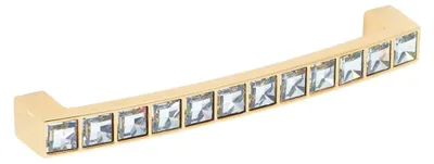 Produktbild von Griff für Möbel aus Zinklegierung und Kristall. Lochabstand: 128 mm. Goldfarben. Set mit 6 Stück