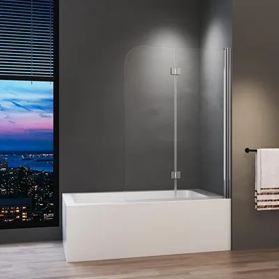 Produktbild von Duschwand für Badewanne 100 x 140 cm Silber 2-teilig faltbar Duschwand Duschabtrennung mit 6mm Nano Glas