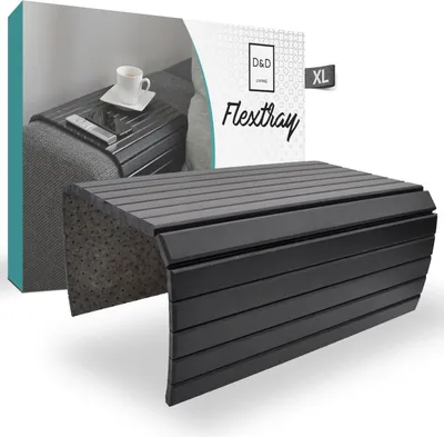 Image de D&D Living Plateau de canapé XL - Tablette de canapé flexible pour accoudoir, bambou 50x35 cm, noir