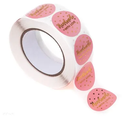 Immagine prodotto di Adesivi in rotolo Handmade with love rosa, 500 pz