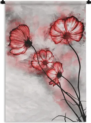 Produktbild von MuchoWow® Wandteppich Wandbehang Blumen - Aquarell - Rot 60x90 cm Tapisserie Dekoration Wandtuch - Foto-Teppich - Abwaschbar