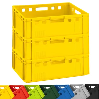 Image de 3x BURI caisse à viande E2 jaune 60x40x20cm caisse de stockage, caisse à viande, caisse de boucherie Eurobox d'Allemagne alimentaire, robuste, empilable