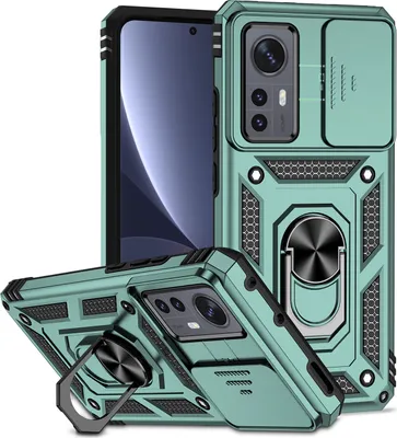 Produktbild von Xiaomi 12 / 12X Hülle mit Schiebe Kamera Schutz und Ringhalter Ständer Robust Rüstung Schutzhülle für Xiaomi 12 / Xiaomi 12X Grün