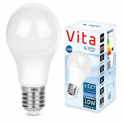 Obrázok produktu pre LED žiarovka MasterLED, pätica E27, typ A60, 10 W, 800 lm, 6500 K (studená biela), 230 V, pre vnútorné použitie