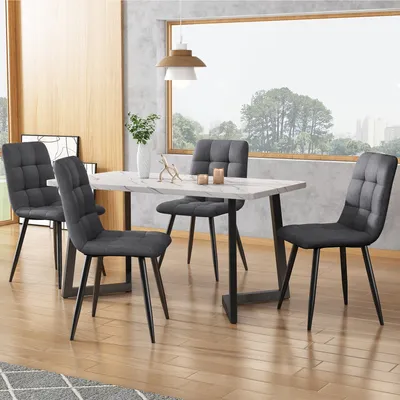 Obrázok produktu pre Fortuna Lai jedálenský set jedálenská stolička, (4.ks, s ľanovým operadlom a sedadlom, kovový rám), čalúnená stolička, v rôznych farbách