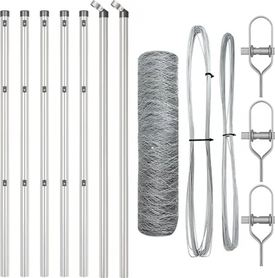 Produktbild von Möbel Sechseckenzaun 0,4x10 m verzinkter Stahl, Zaunpfähle 7 Stück Ø32 mm 80 cm verzinkter Stahl - Zaunzubehör 3352904