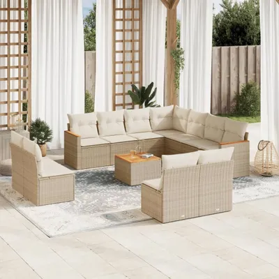 Produktbild von Möbel 12-tlg. Garten-Sofagarnitur mit Kissen Beige Poly Rattan 2024