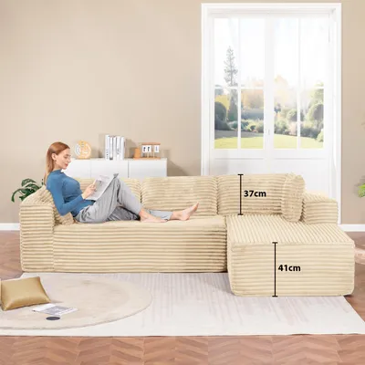 Produktbild von COMHOMASofa Big-Sofa, L-förmige Sofa, Couch Ecksofa, Chaiselongue Schlafsofa mit tiefer Sitzfläche und breiten Armlehnen, Cordstoff, Beige-L