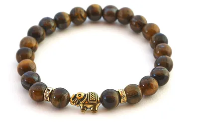 Produktbild von BERGERLIN Elefant Armband mit echten 8mm Naturstein Perlen und Kristall Highligh