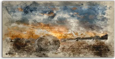 Produktbild von Coloray Spritzschutz aus Glas 120x60  Wandkunst Küchenrückwand Aquarell farbenfroh Sonnenuntergang