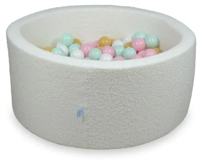 Productafbeelding van Droogzwembad 90x40, boucle, wit, met 300 ballen: wit, lichtmint, lichtroze, beige