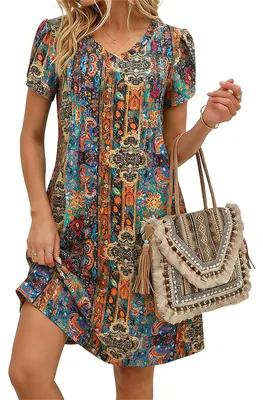 Produktbild von Bohemianisches Sommerkleid für Damen mit kurzen Ärmeln