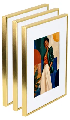 Produktbild von Aluminium Bilderrahmen mit Passepartout, gehärtetem Klarglas Metallrahmen - Farbe: Gold | Format: 40x60 | Pack: 3