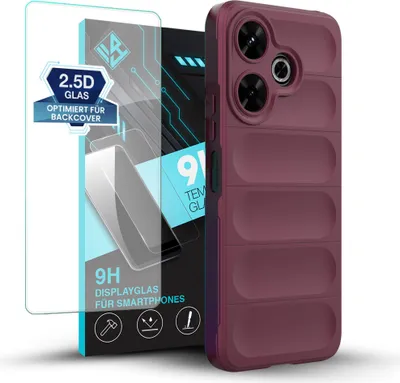 Produktbild von Handy Hülle für Xiaomi Redmi 13 mit 9H Displayglas Displayschutz Plus Grip Case Cover Schutzhülle Softgrip Farbe: Burgunder Rot