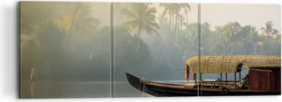 Produktbild von Bild auf Leinwand - Leinwandbild - 3 Teile - Indien Boot Fluss - 120x40cm - Wand Bild - Wanddeko - Wandbilder - Leinwanddruck - Bilder - Wanddekoration - Leinwand bilder - Wandbild - CA120x40-4863