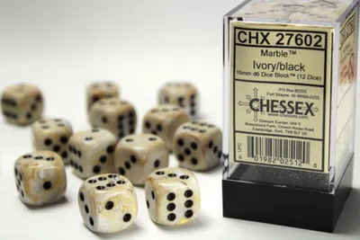 Produktbild von Chessex W6x12 Würfelset Marble Ivory/Black