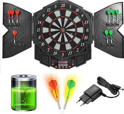 Produktbild von Elektronisches Dartboard mit High-End-LED-Anzeigen, Multiplayer (1-8 Spieler, 27 Spiele), Wandabschirmung