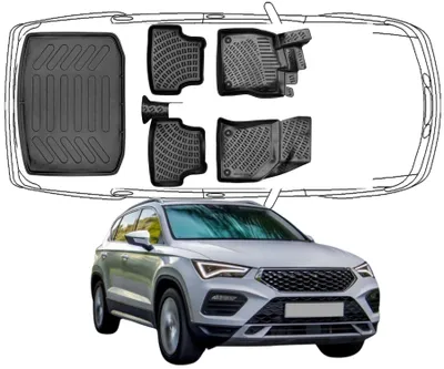 Produktbild von 3D Fußmatten & ** Modelle ohne Reserverad ** Kofferraumwanne Auto Set Kompatibel mit Seat / Cupra Ateca 4Drive 2016 - 2025