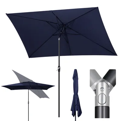 Produktbild von Sekey Sonnenschirm 300 x 200 cm Rechteckschirm Aluminium Marktschirm Rechteckig, mit Kurbel, Dunkelblau